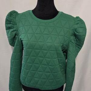 TCEC Quilted Puff-Sleeve Sweatshirt in Green